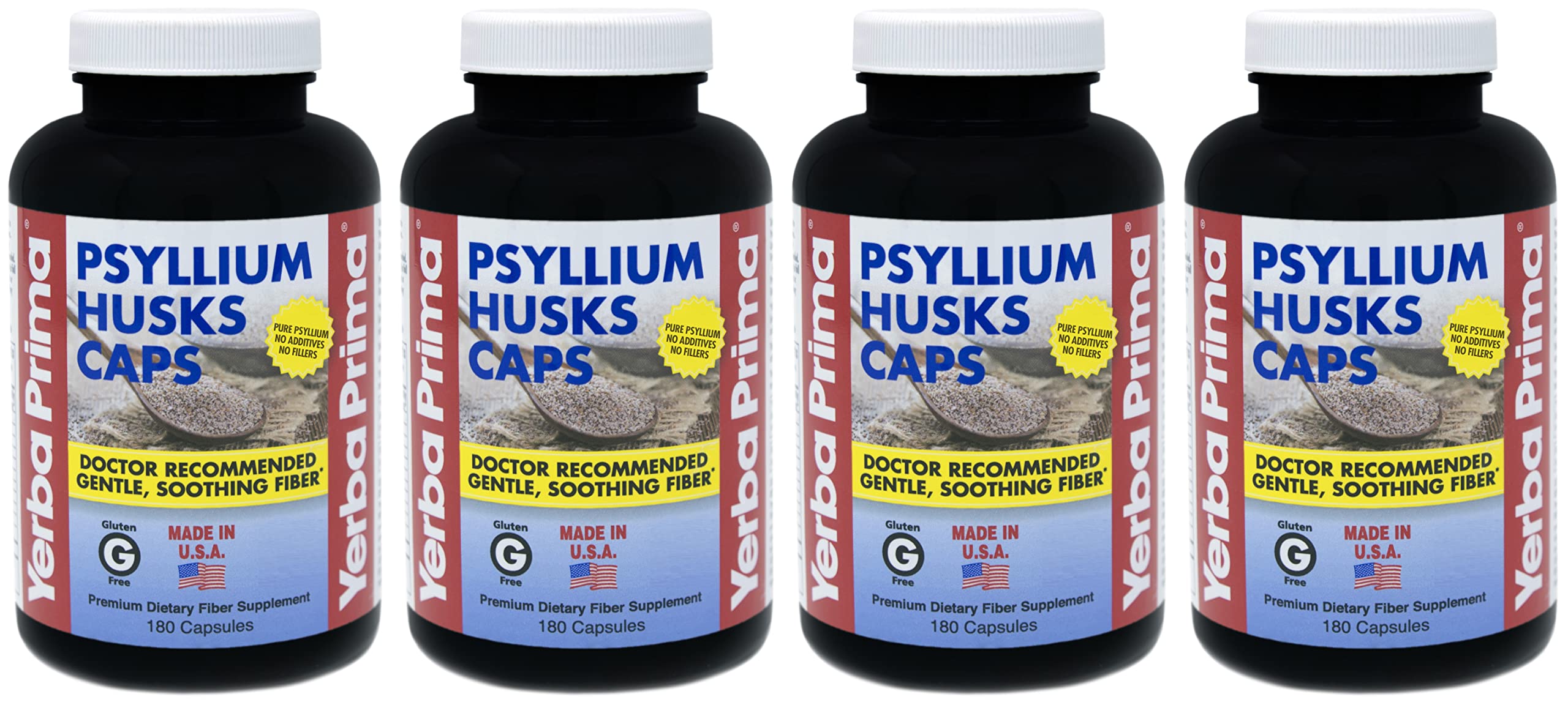 Front view of Yerba Prima Psyllium Husks Caps Pack of 4