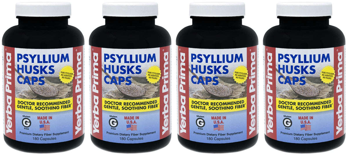 Front view of Yerba Prima Psyllium Husks Caps Pack of 4