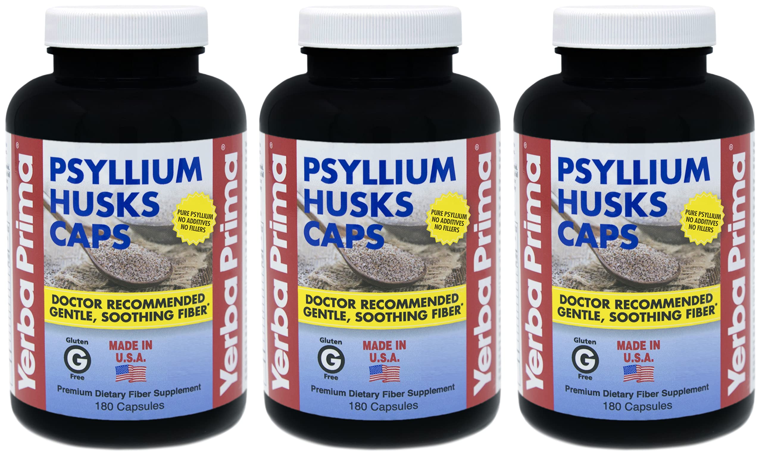 Yerba Prima Psyllium Husks Caps front view pack of 3