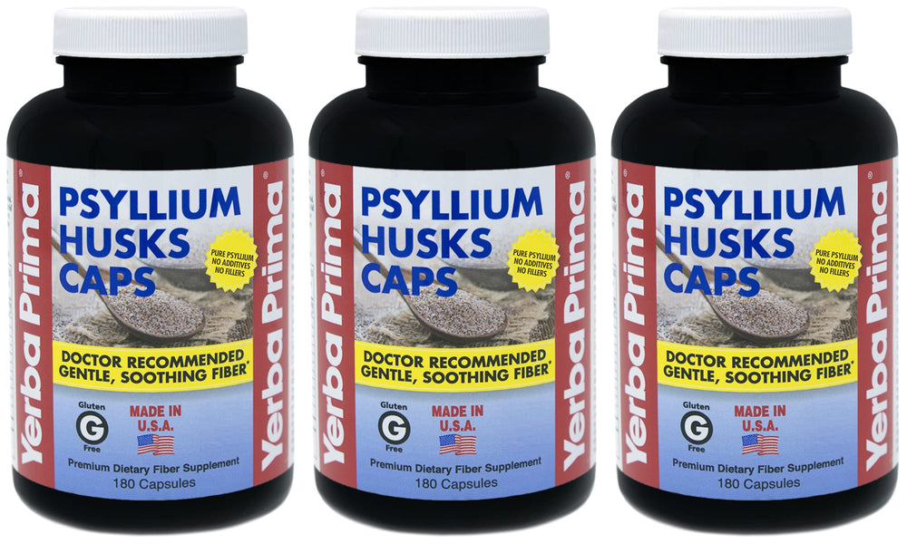 Yerba Prima Psyllium Husks Caps front view pack of 3