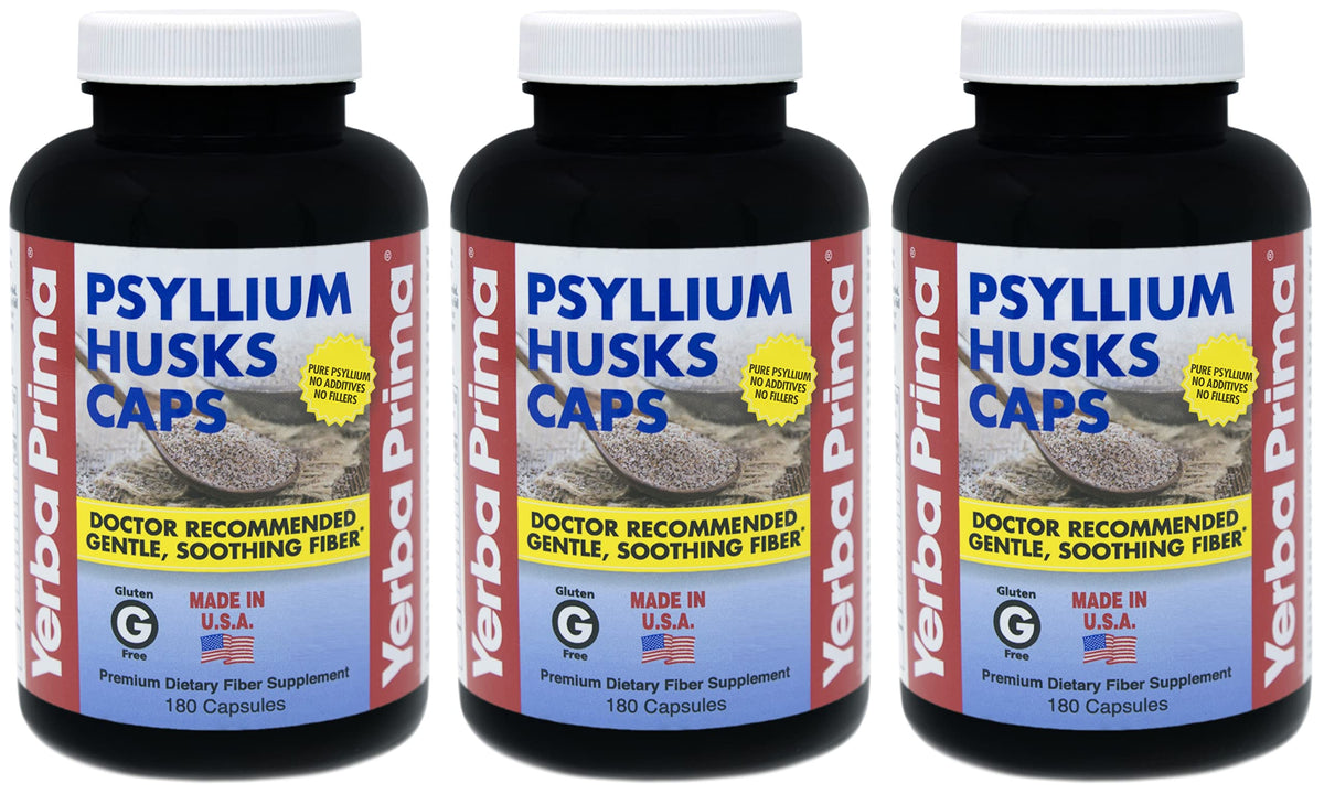 Yerba Prima Psyllium Husks Caps front view pack of 3