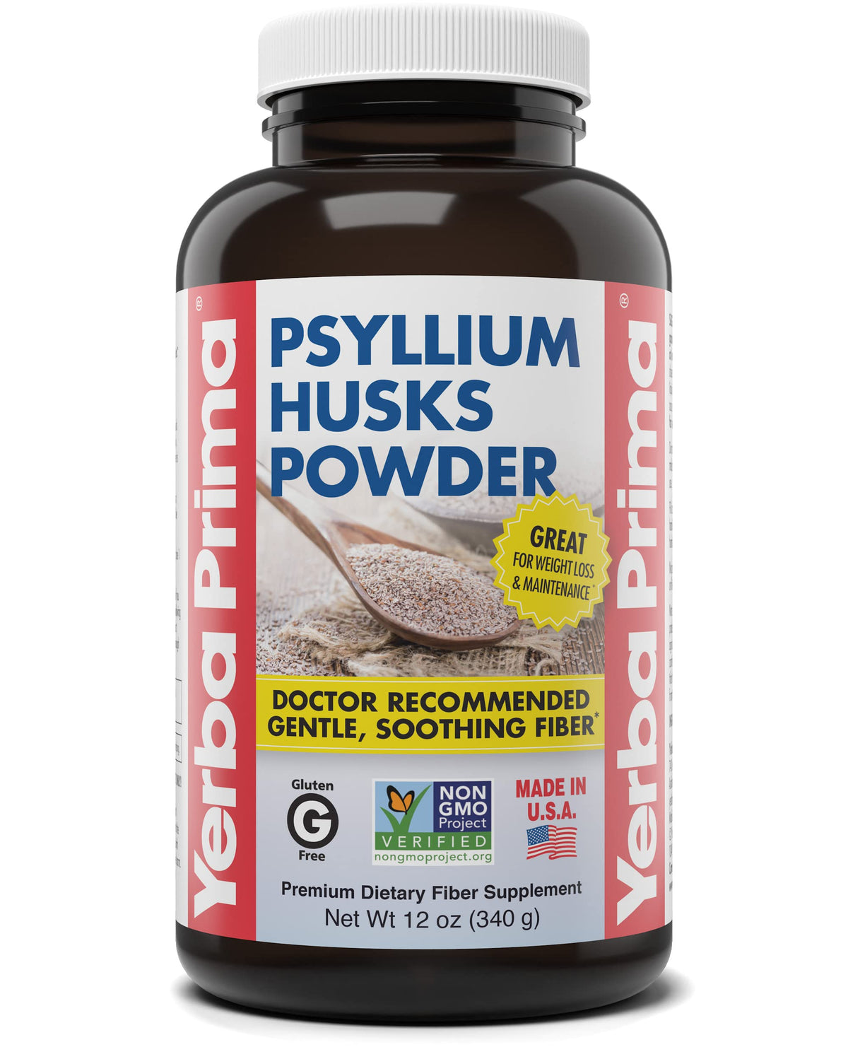 Bottle of Yerba Prima Psyllium Husk Powder 12 oz