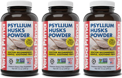 Front view of Yerba Prima Psyllium Husks Powder Pack (3 x 12 oz bottles).