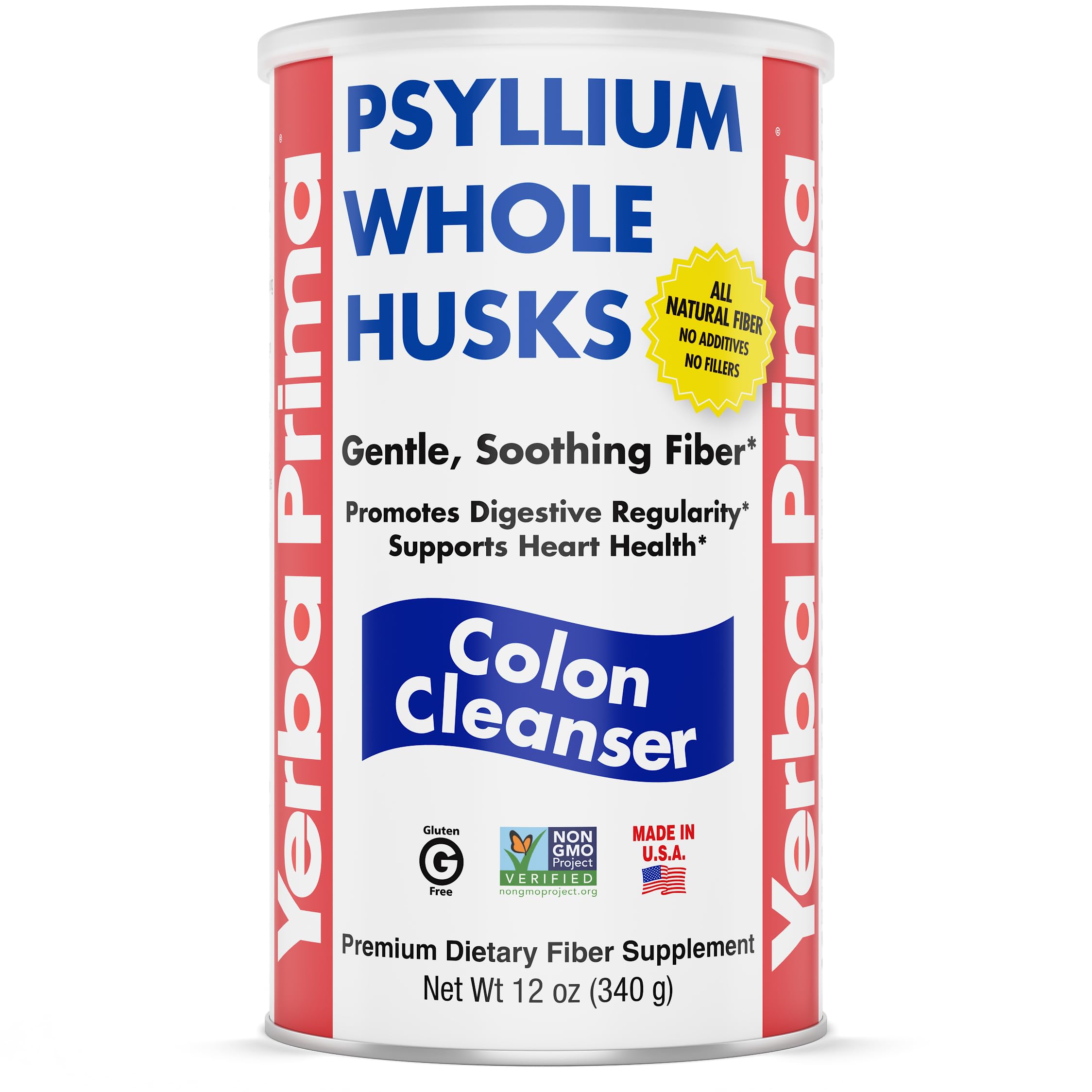 Front view of Yerba Prima Psyllium Whole Husk 12 oz bottle