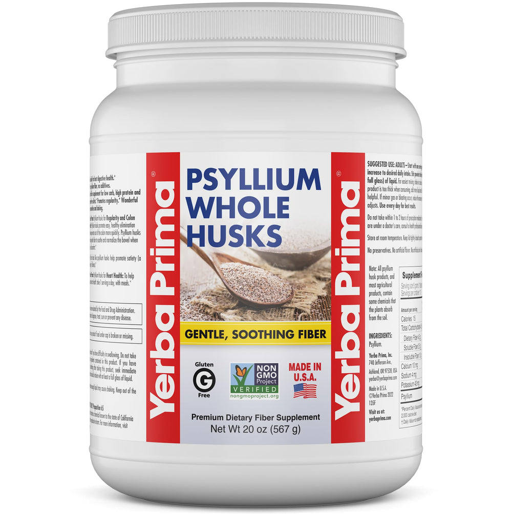 Front view of Yerba Prima Psyllium Whole Husks 20oz bottle