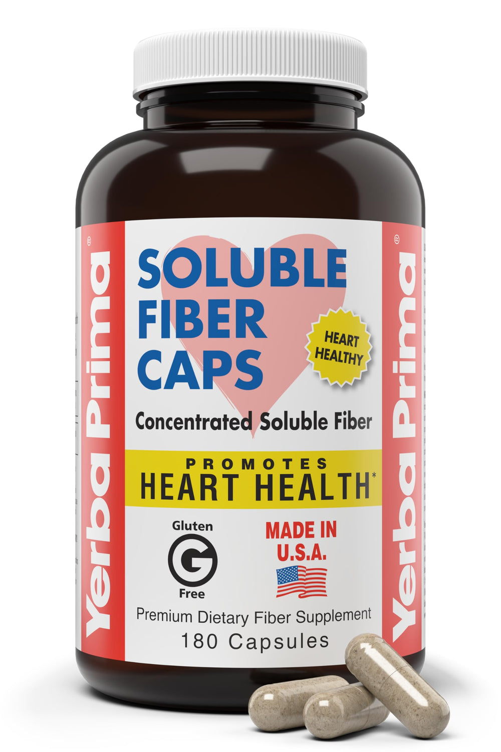 Front view of Yerba Prima Soluble Fiber Formula Capsules bottle