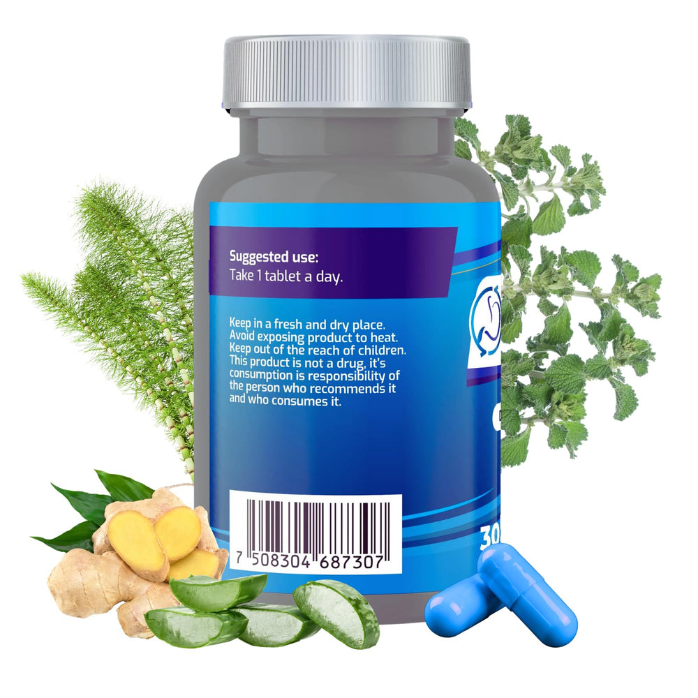 Ingredient collage for BYPASS BPRI BLUE: aloe vera, ginger, sarsaparilla, green tea