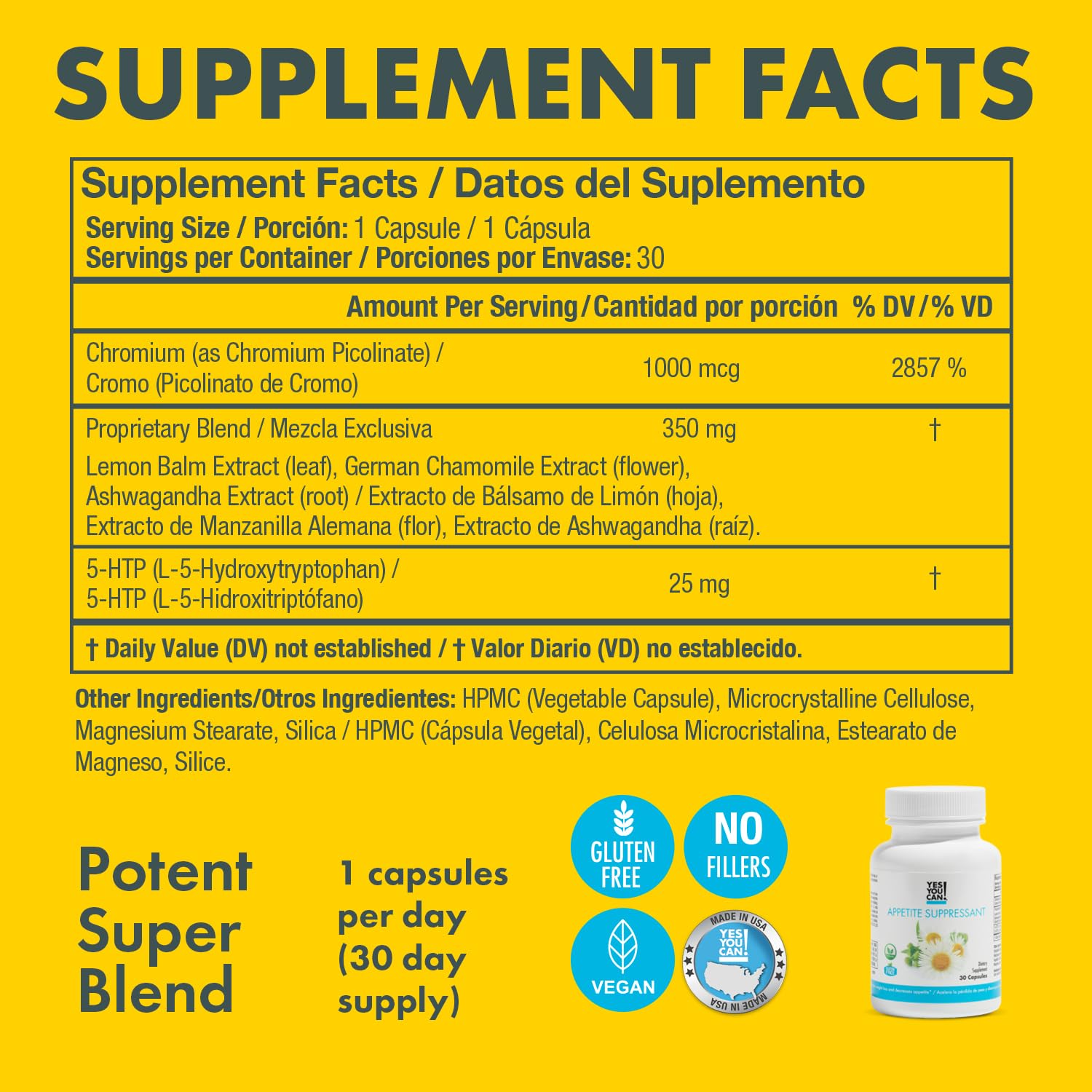 Yes You Can product label detail highlights natural ingredients like lemon balm and chamomile