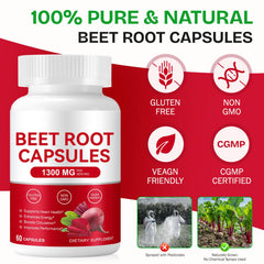 YHFGTTIO Beet Root Capsules daily-dose image conveys two easy-to-swallow capsules.