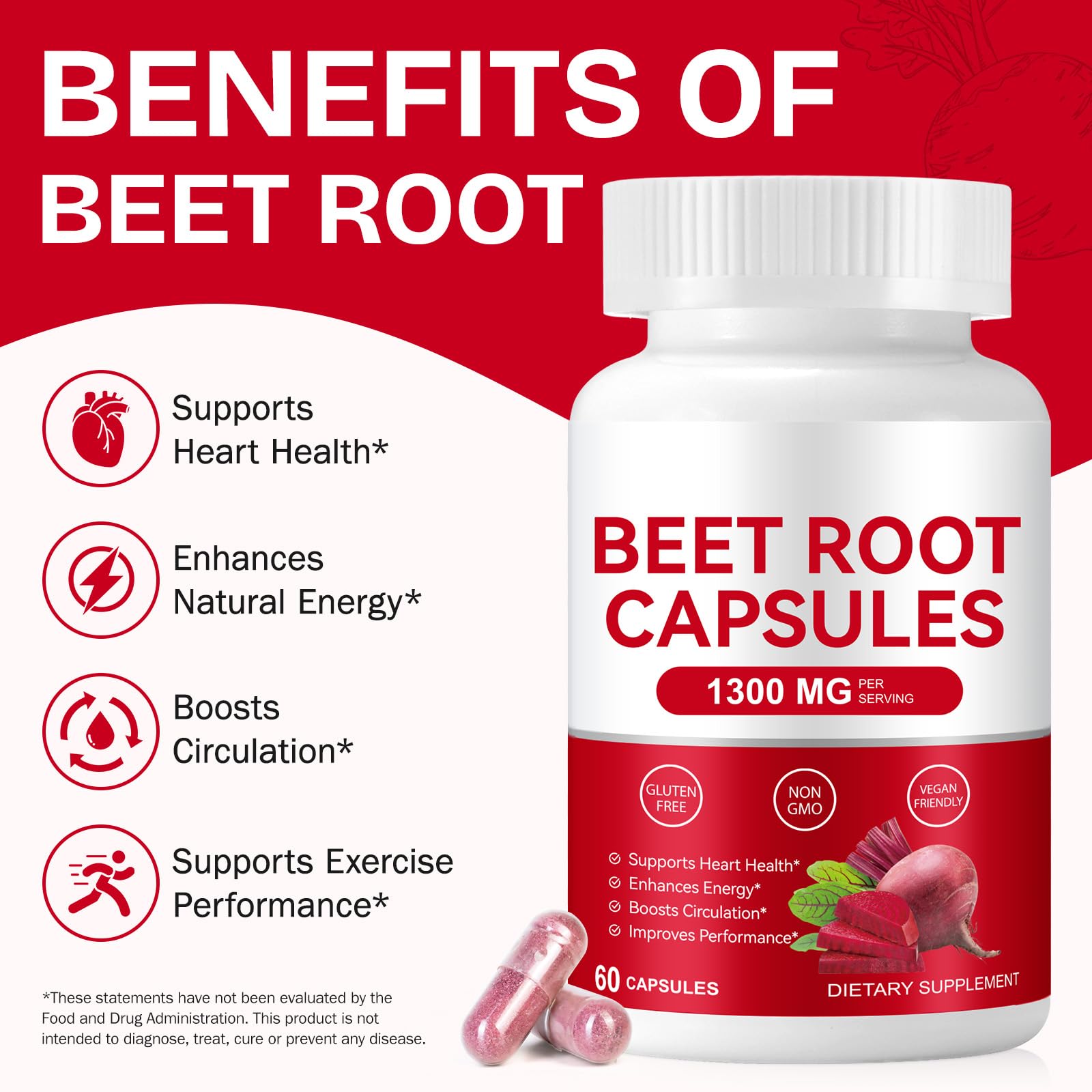 YHFGTTIO Beet Root Capsules label closeup emphasizes third-party testing for purity and potency.