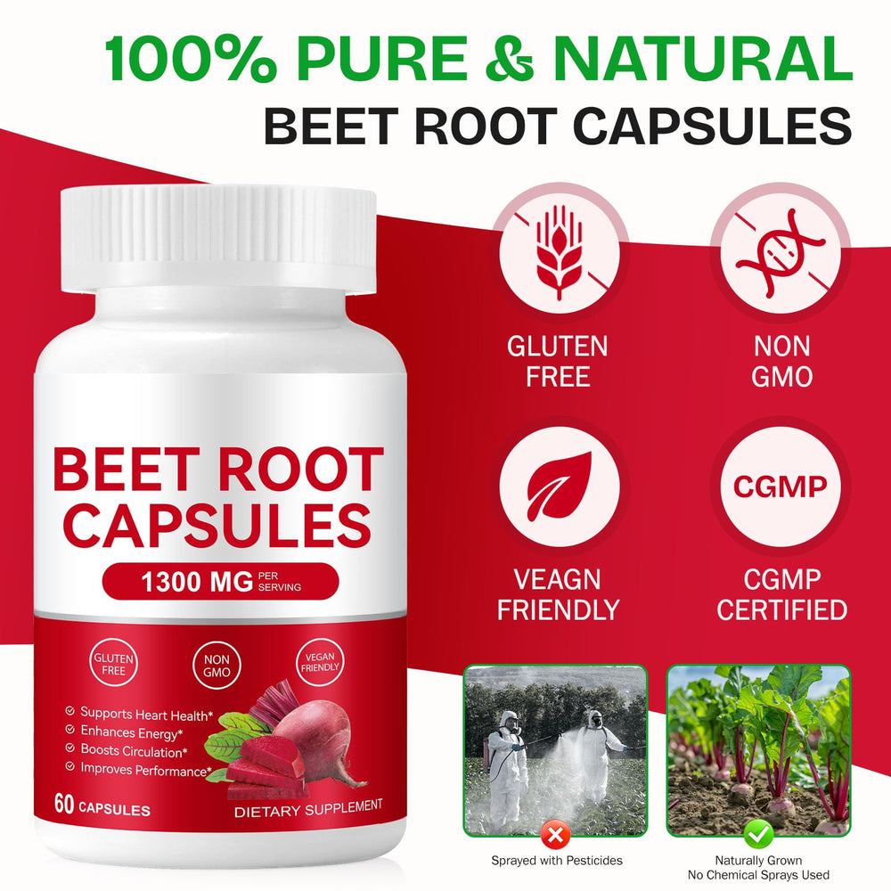 YHFGTTIO Beet Root Capsules label closeup emphasizes third-party testing for purity and potency.