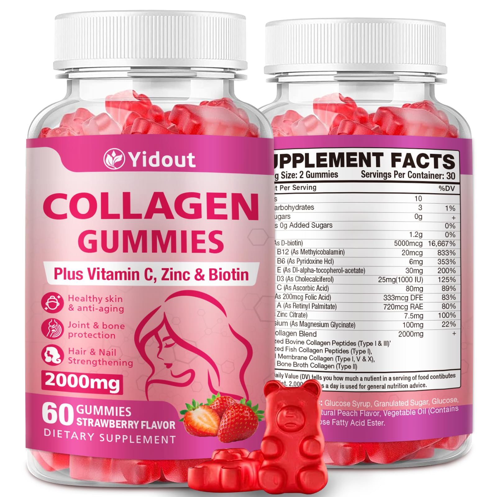 Yidout Collagen Gummies Strawberry bottle front view