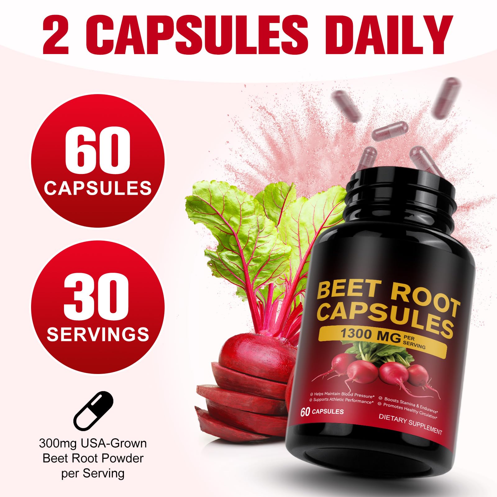 YIEEGCM Beet Root Capsules on a kitchen counter ready for daily use
