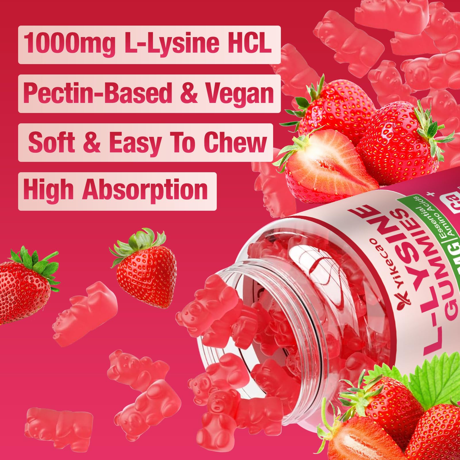 Nutrition label highlighting 1000mg L-Lysine per serving