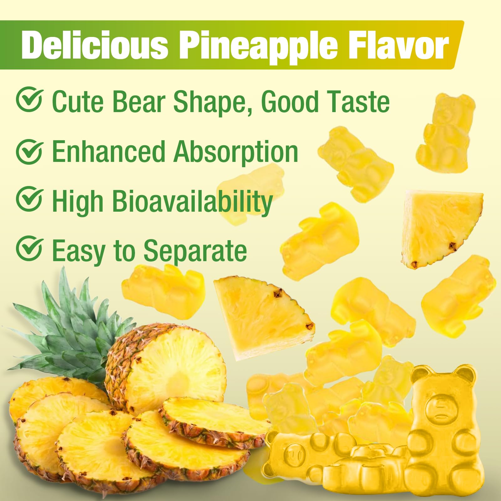 Gummies arranged to highlight vegan, sugar-free formula