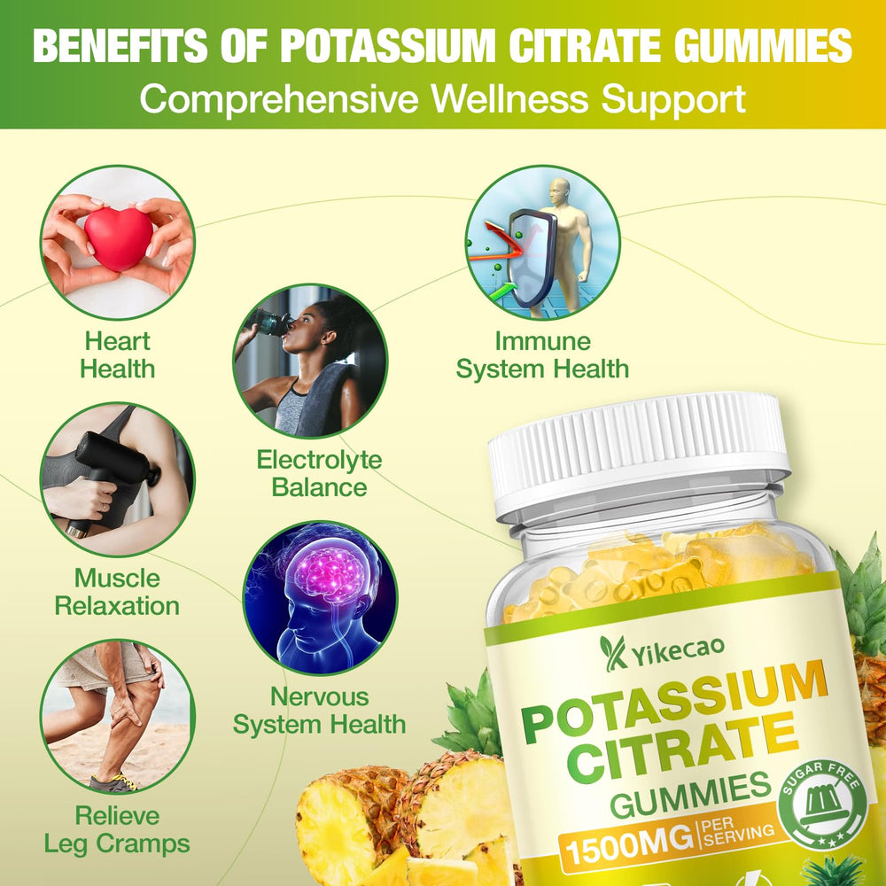 Chewable vegan potassium citrate gummies in pineapple flavor