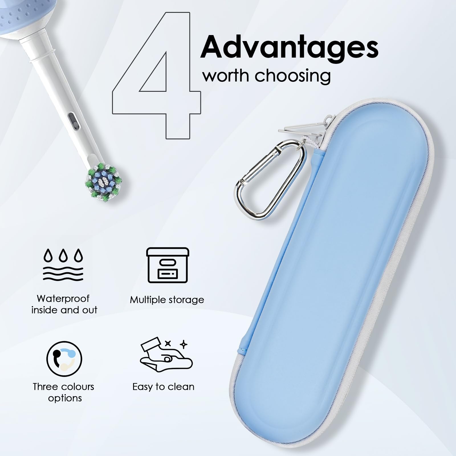 Travel-ready case with carabiner and dual zippers