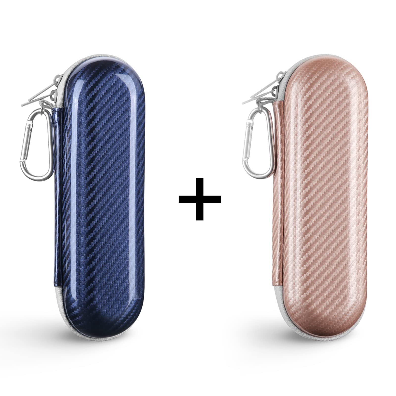 Yinke travel case exterior in blue and rose gold
