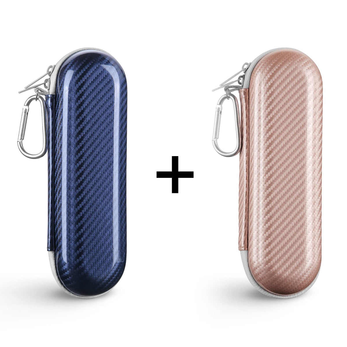 Yinke travel case exterior in blue and rose gold