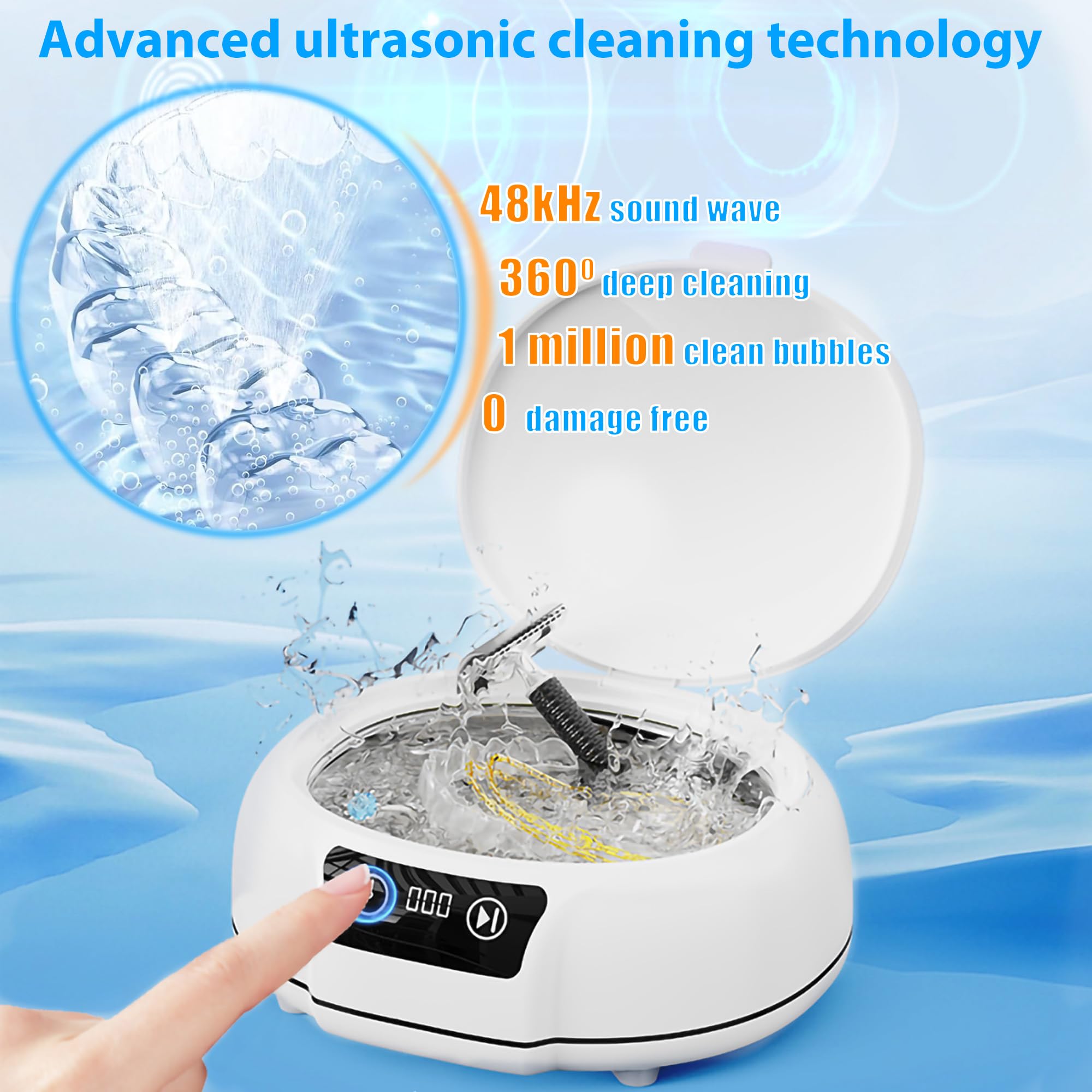 Open lid showing 700ml cleaning chamber