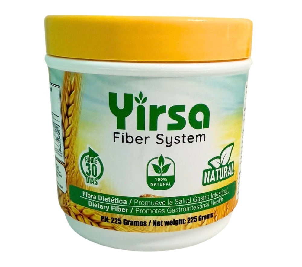 Close-up of measuring spoon with Yirsa Fiber System Natural powder