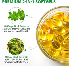 Close-up of oregano oil softgel capsules