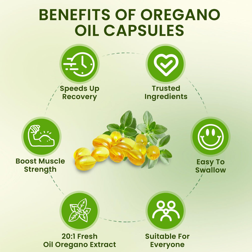Natural ingredients illustration for oregano oil softgels