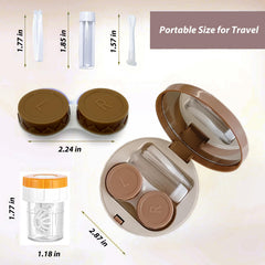 Lens case open with mirror, tweezers and cleaning tools