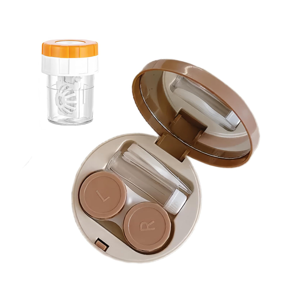 YKuzLx brown travel contact lens case with compact, portable design