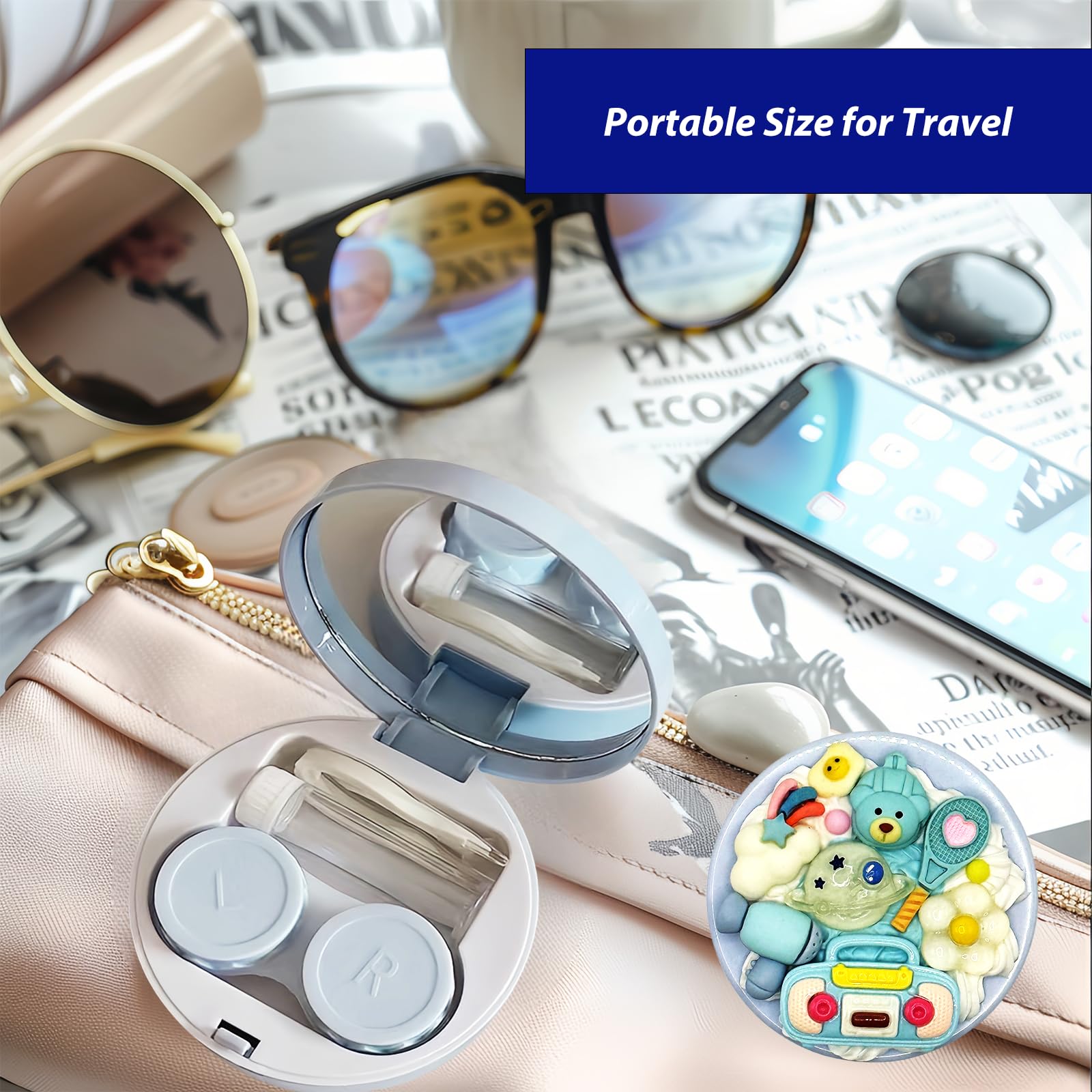 Leakproof travel lens case in cartoon sky blue color