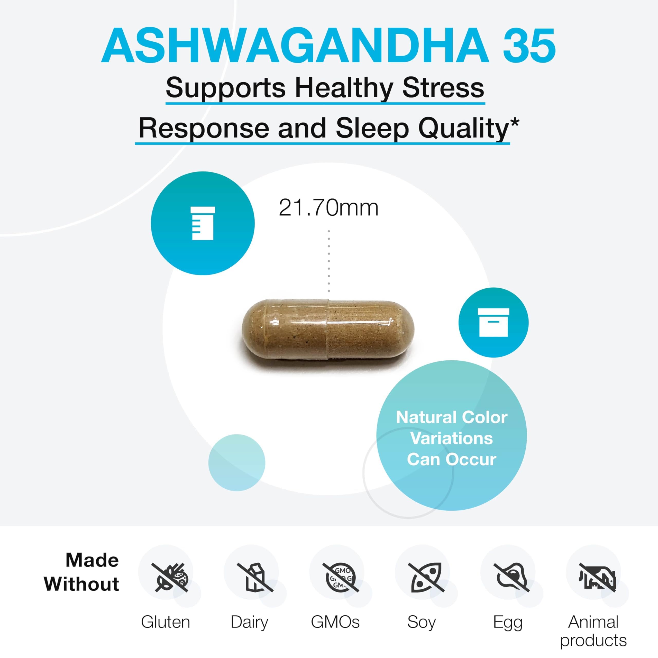 60-count bottle of XYMOGEN Ashwagandha 35% capsules with purified root + leaf extract