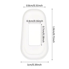 Close-up of slip-on nose pads fitting a plastic eyeglass frame