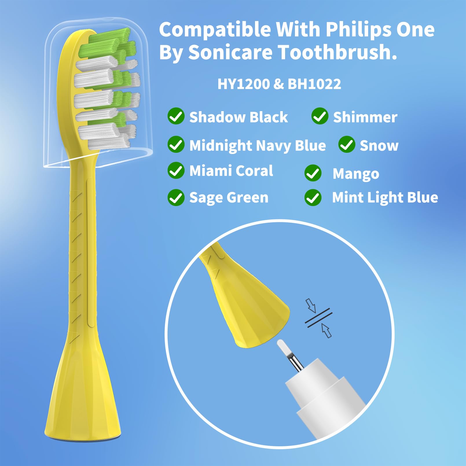 Close-up of soft bristles on YMPBO replacement toothbrush head