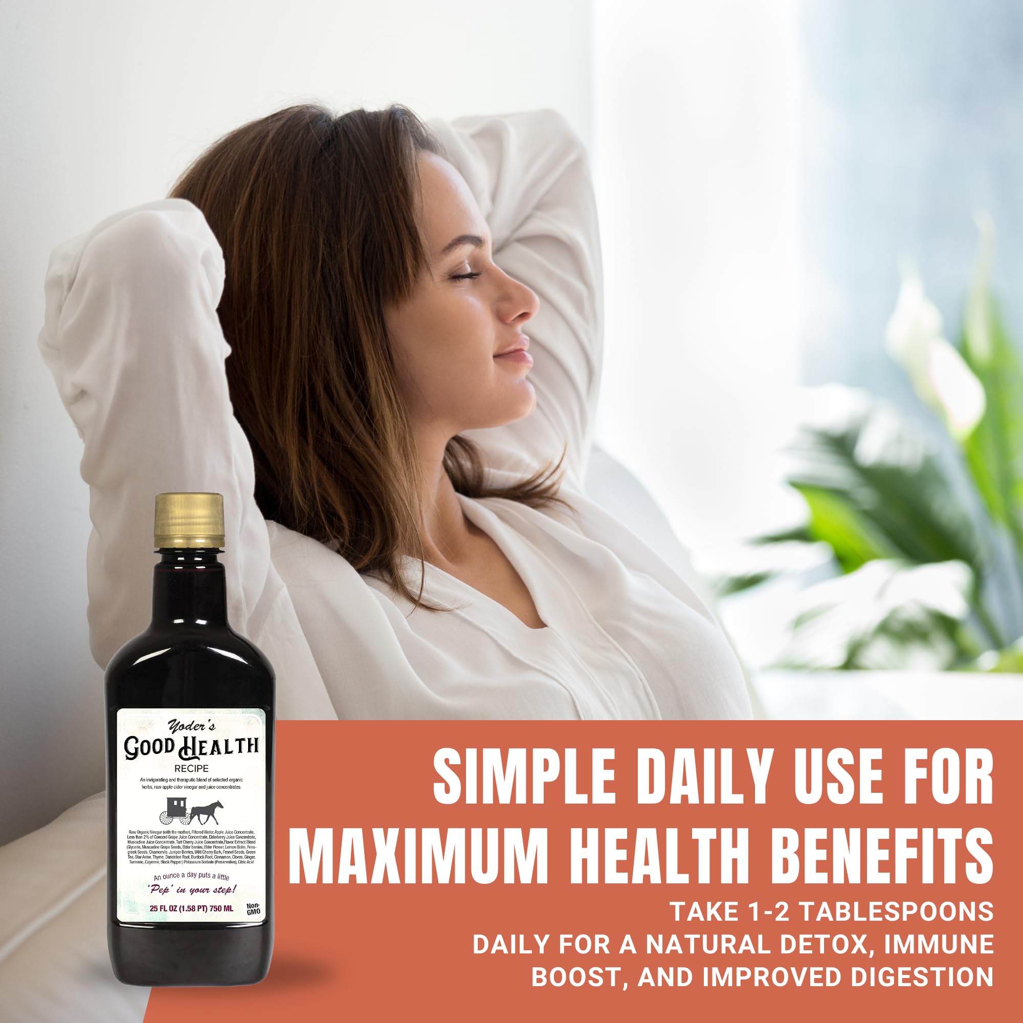 Yoder Naturals Good Health digestive glass communicates natural cleansing for gut comfort.