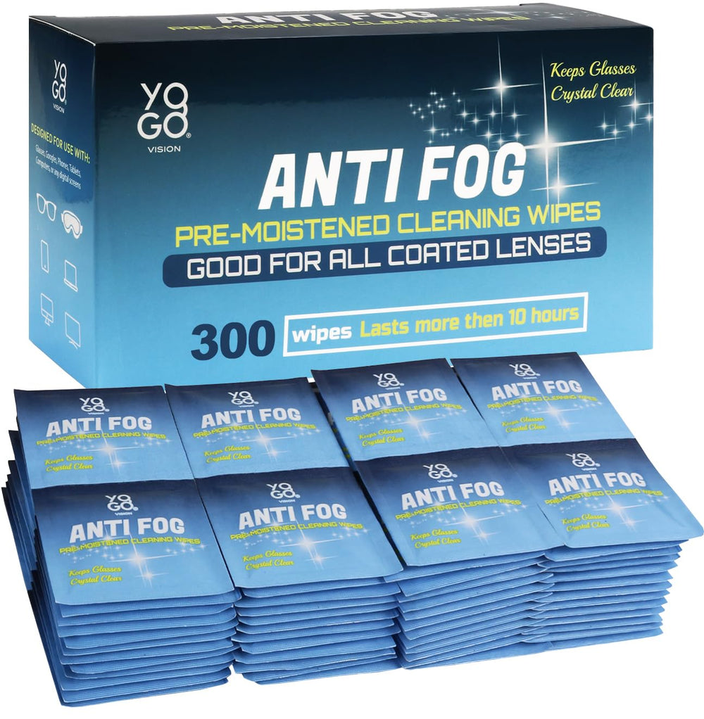 Yogo Vision Anti-Fog Wipes for Glasses - 300 Pack; 2-in-1 cleaner and defogger