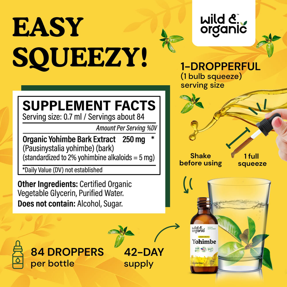 Close-up of Wild & Organic Yohimbe Drops bottle