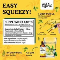 Close-up of Wild & Organic Yohimbe Drops bottle