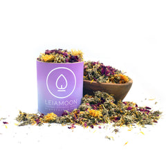 Dried yoni steam herbs collage of mugwort calendula yarrow and rose