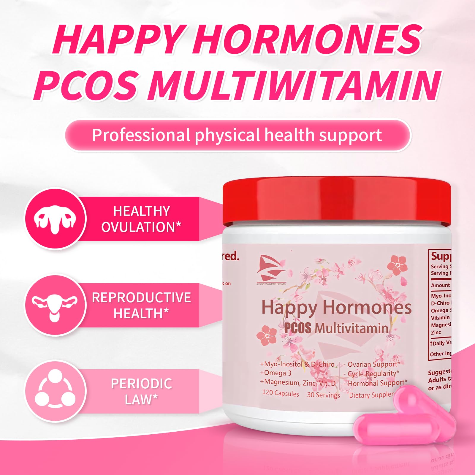 Close-up of PCOS Multivitamin tablets