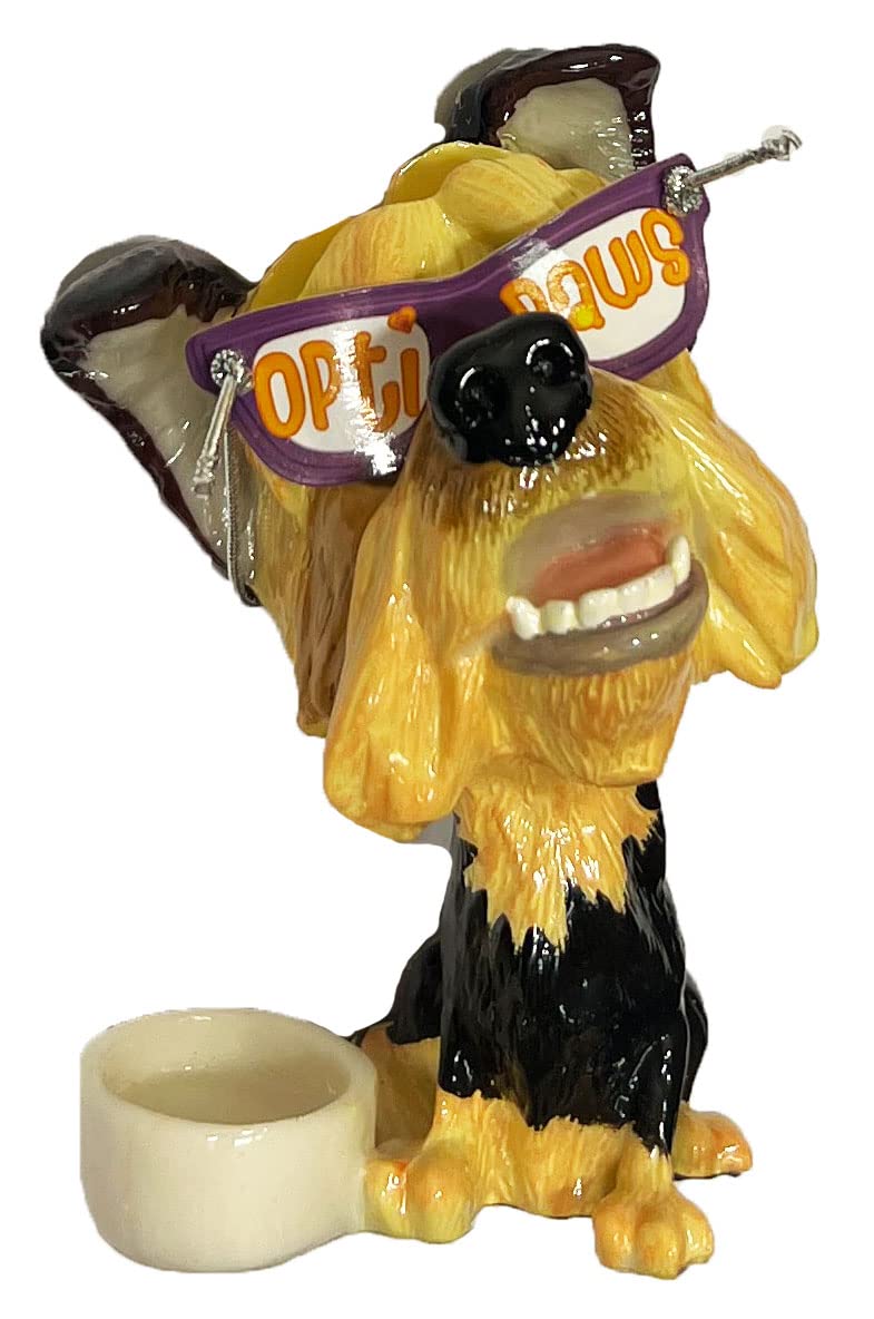 Yorkie eyeglass holder stand detail - side view