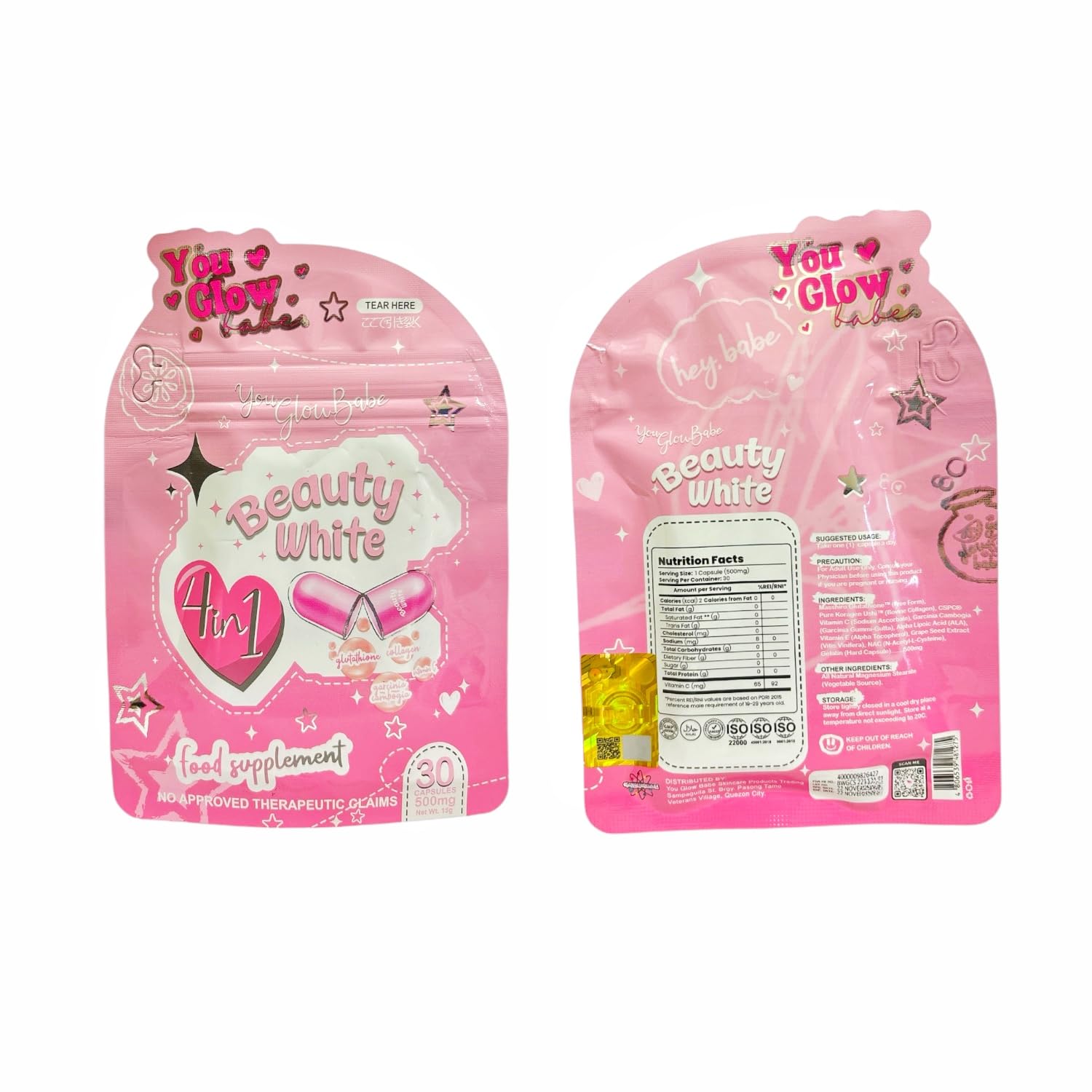 Beauty White Glutathione Capsules bottle with label