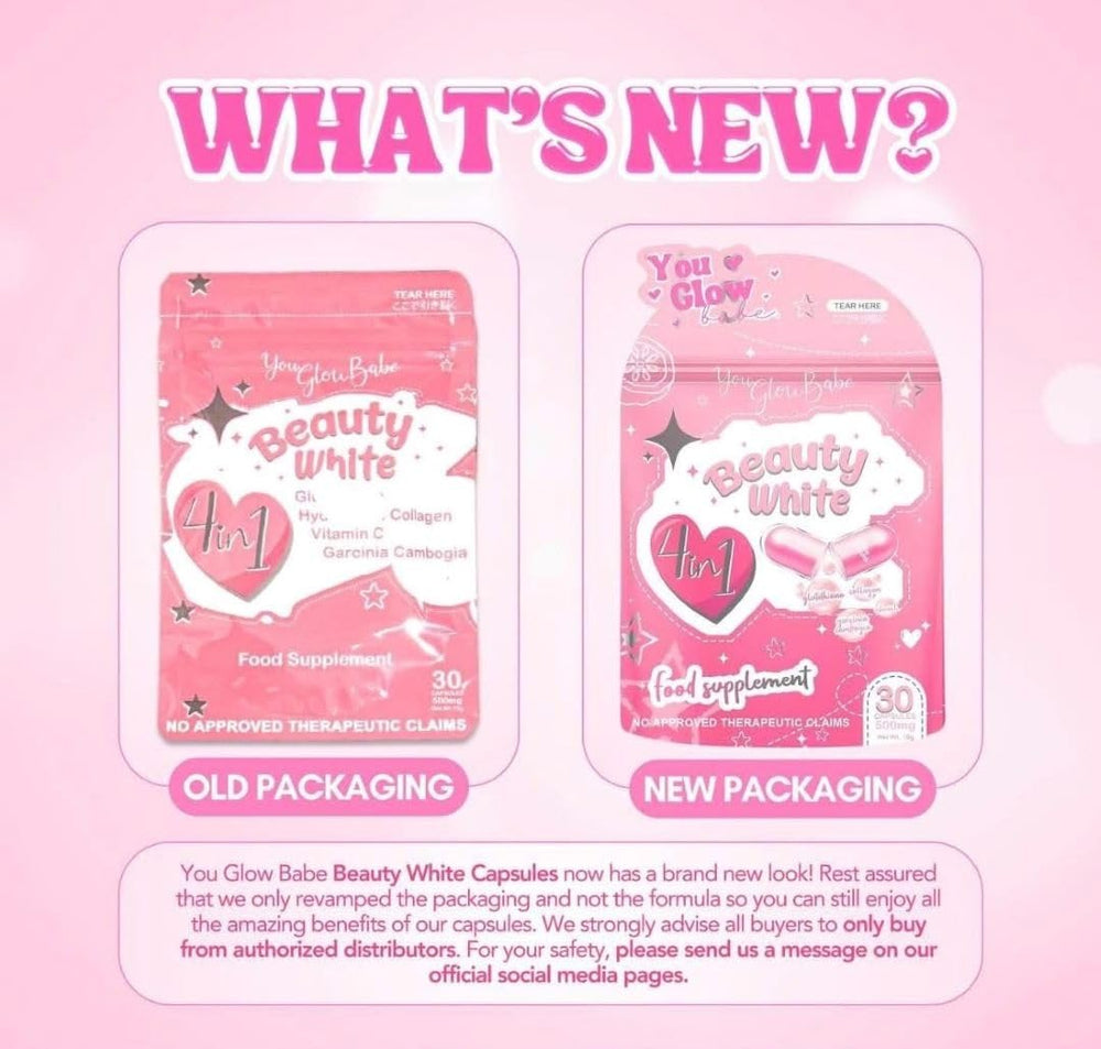 Close-up of product label showing active ingredients such as Glutathione, Collagen, Vitamin C