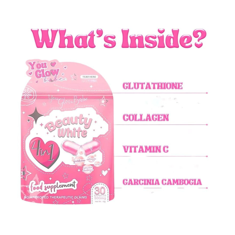 Box packaging and bottle of You Glow Babe Beauty White capsules