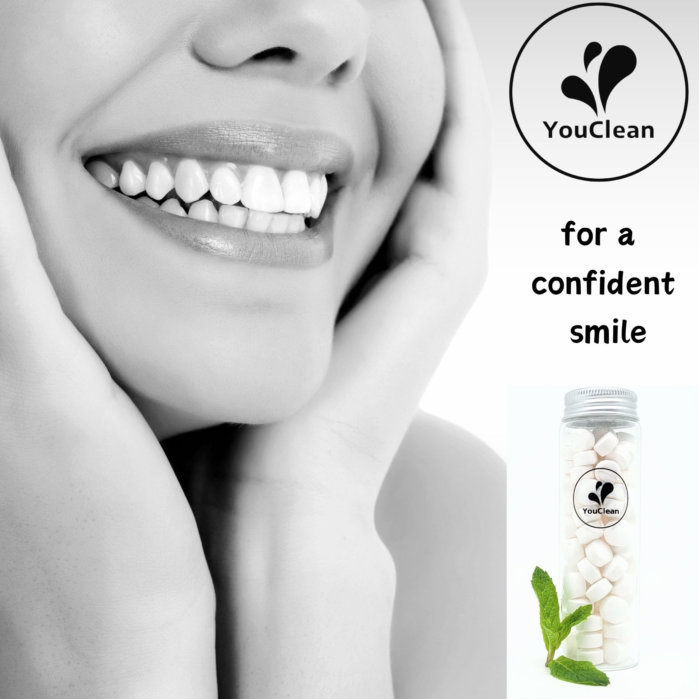 Recyclable glass jar with YouClean packaging and tablets