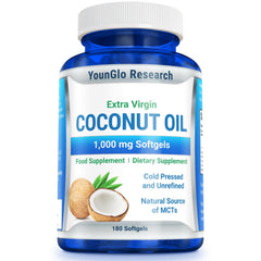 Bottle of YounGlo Coconut Oil 1000 mg vegan softgels