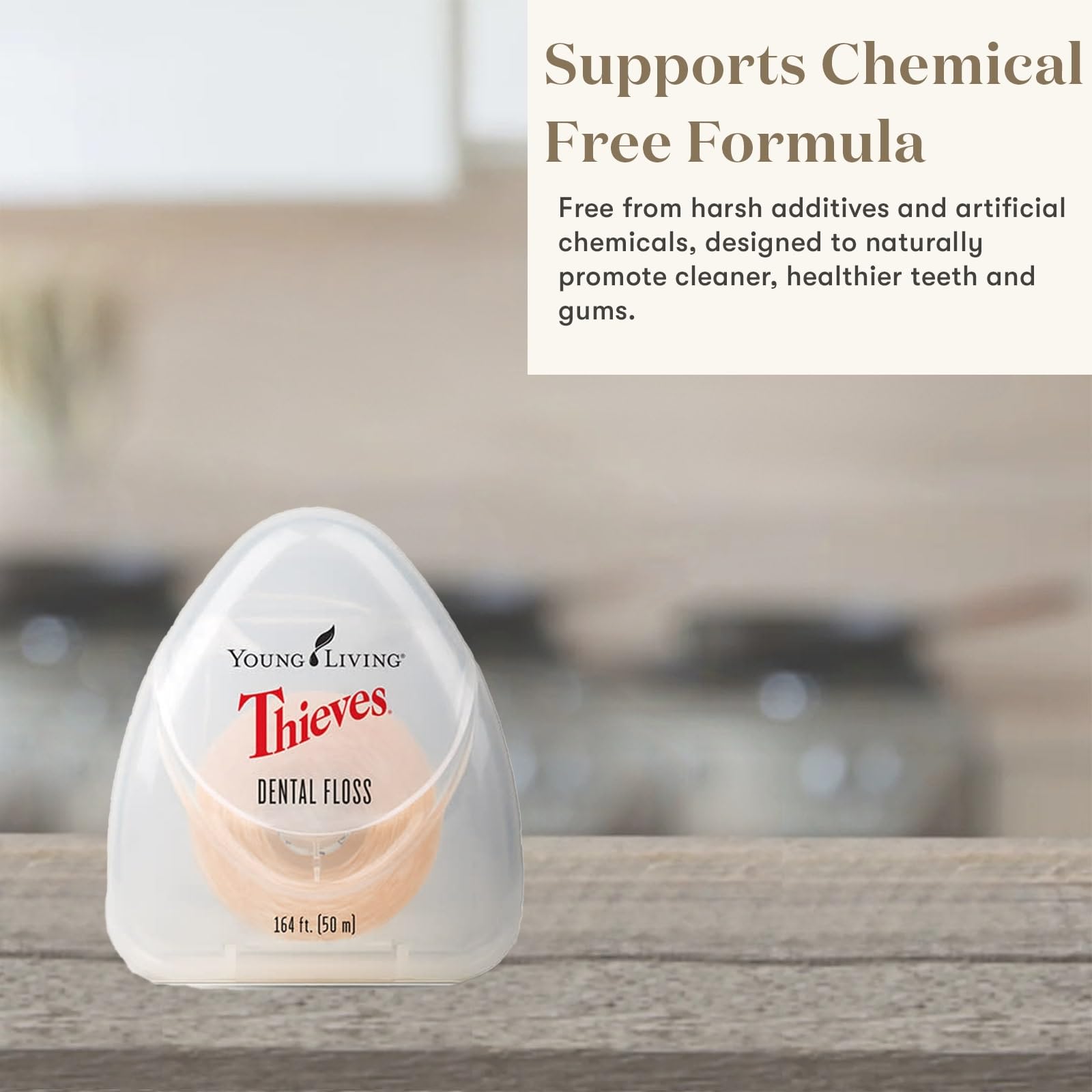Close-up of floss with Thieves essential oil blend