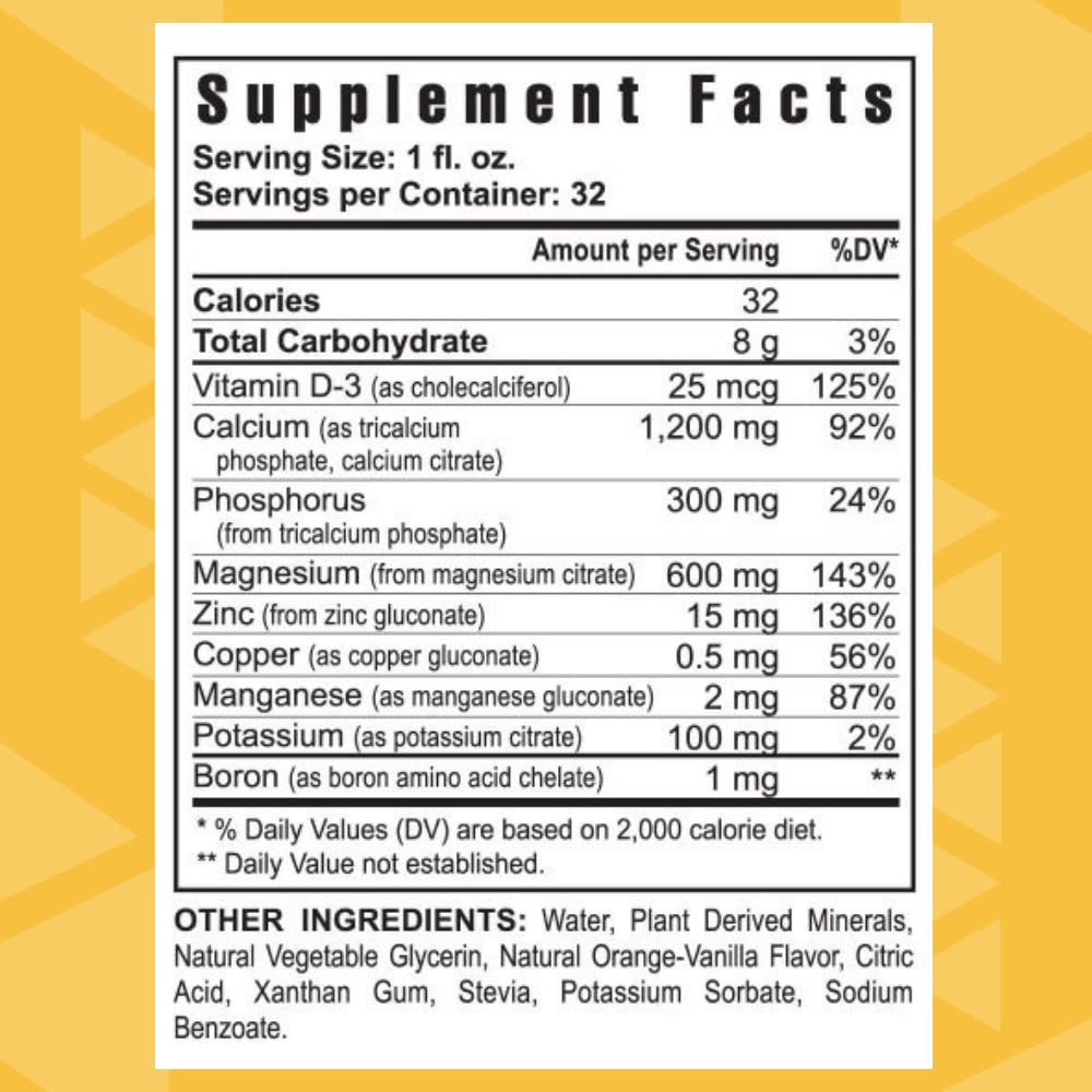 CAL Toddy bottle label highlighting calcium and ingredients