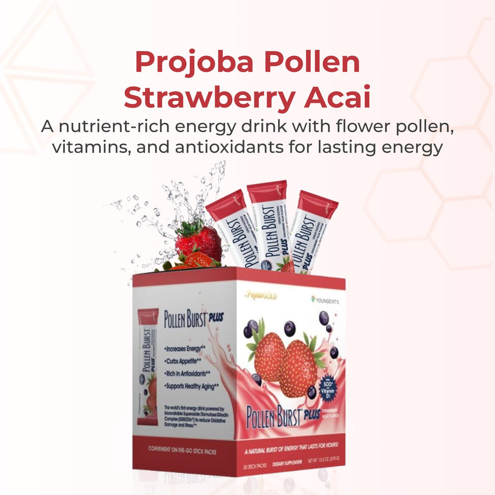 Close-up of Strawberry Acai flavor label on Pollen Burst