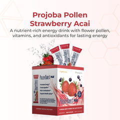 Close-up of Strawberry Acai flavor label on Pollen Burst