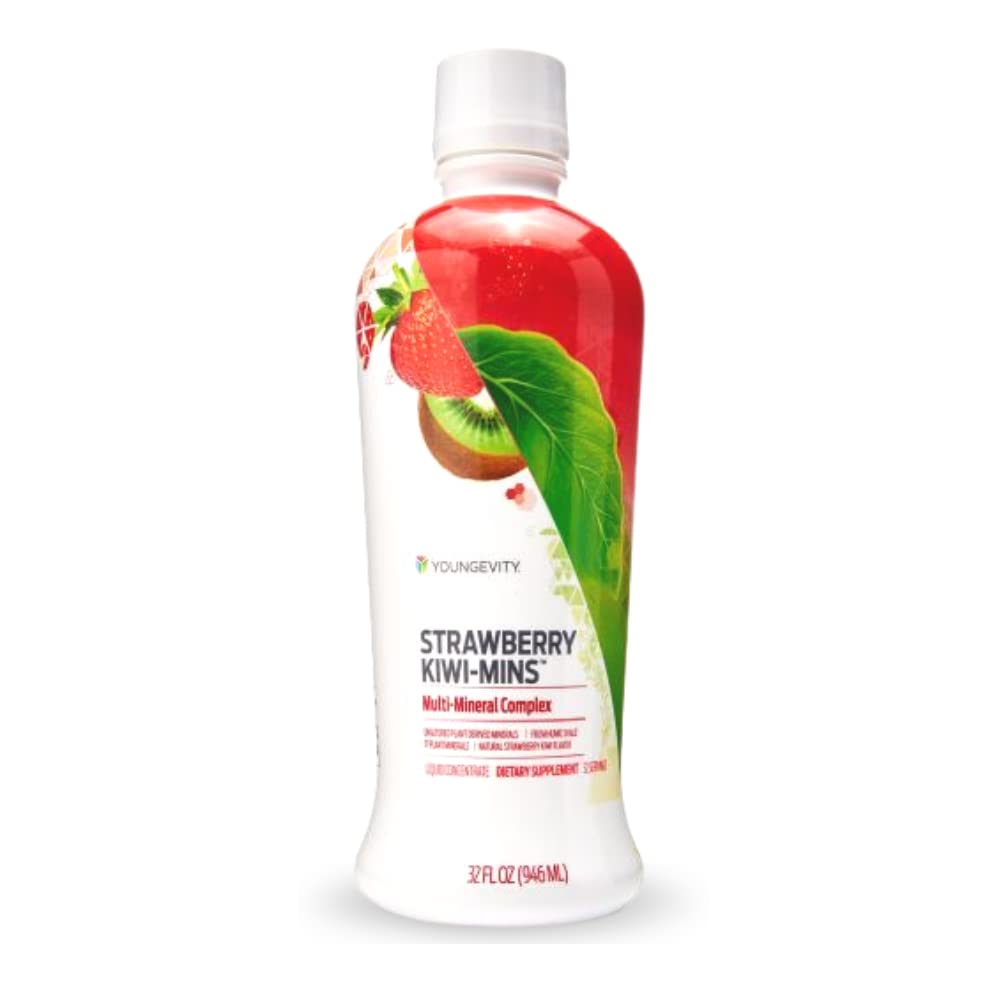 Front view of Youngevity Strawberry Kiwi-Mins 32oz 4-pack bottle